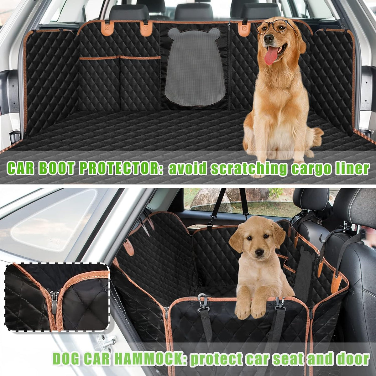 Dog Car Seat Cover Waterproof Back Seat Protector with Storage Pockets Pack of 2 I230