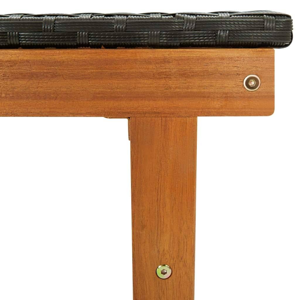 Black Poly Rattan and Solid Acacia Wood Sun Lounger L664