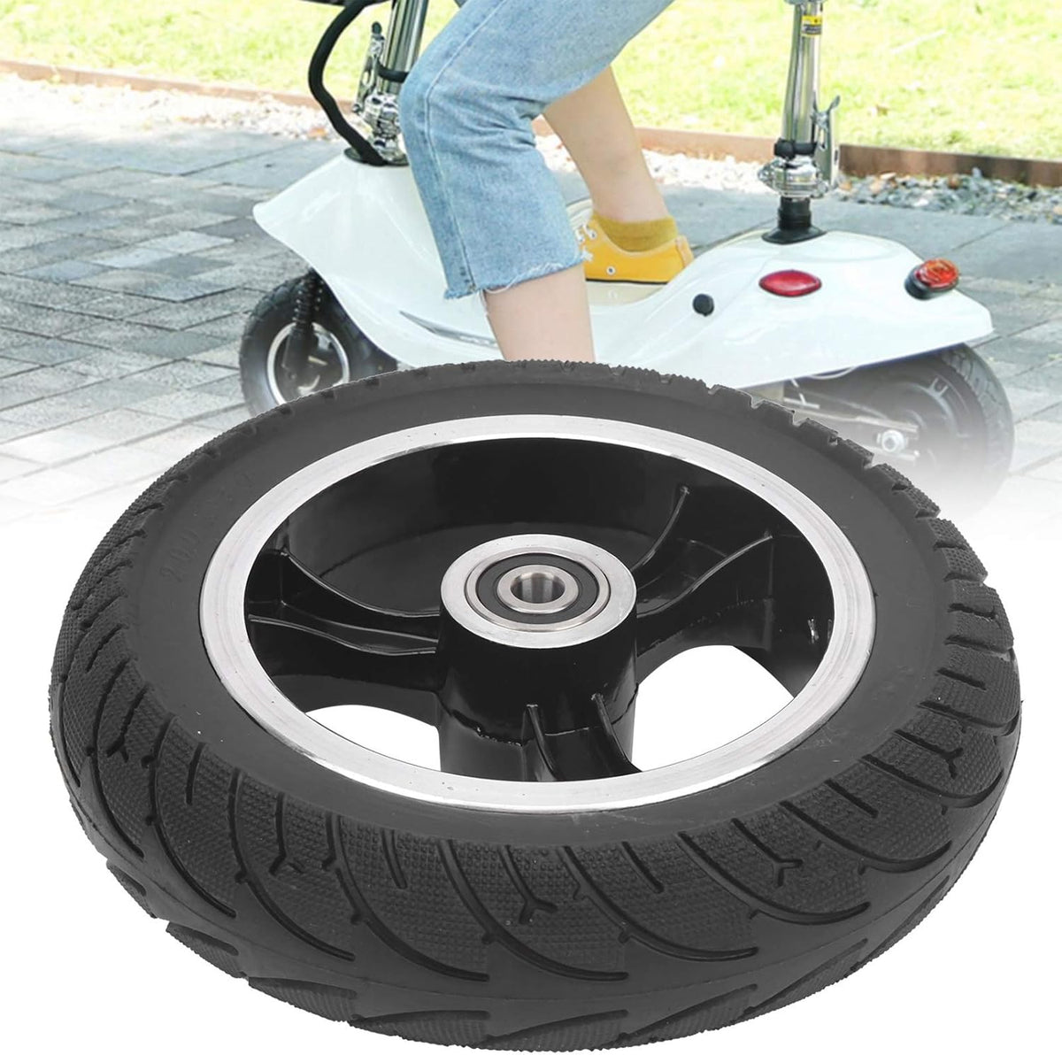 8in 200x50 Aluminium Alloy Front Solid Wheel Non-Pneumatic Tire with Hub, Pack of 2 B939352