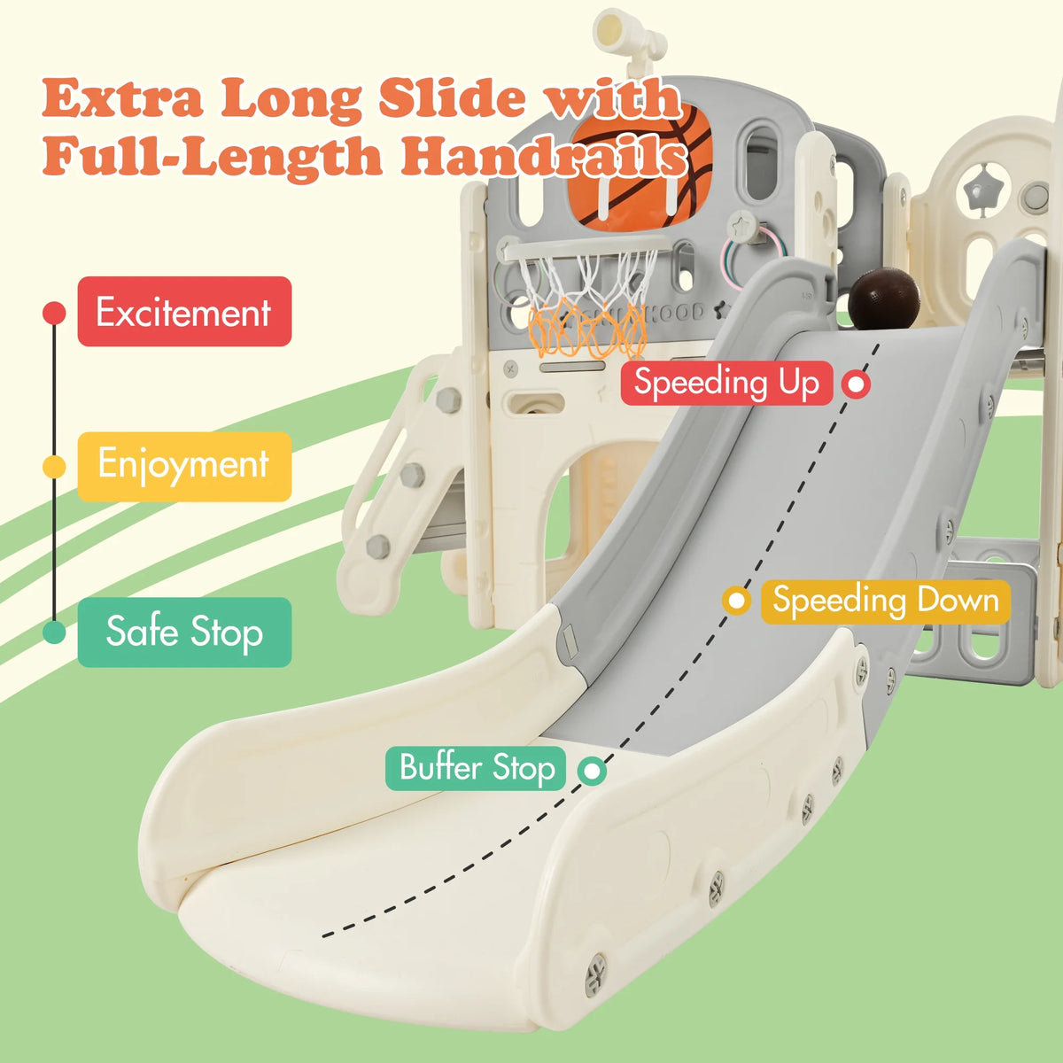 9 in 1 Kids Slide Playset with Basketball Hoop Y128