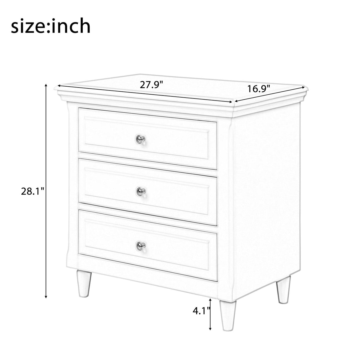 3-Drawer White Wood Nightstand G265