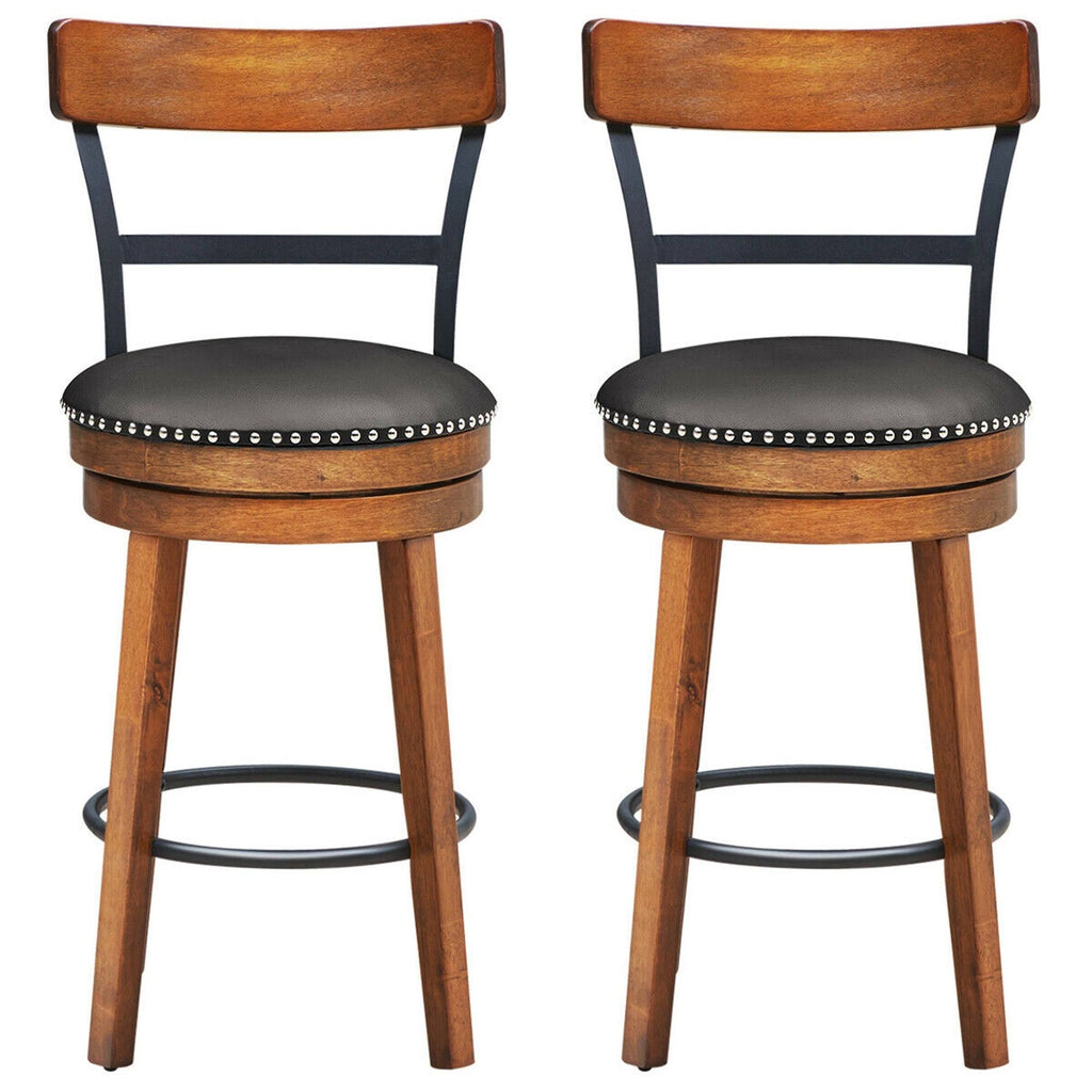 Set of 2 Swivel Counter Height Dining Chair with Rubber Wood Legs, Brown N491