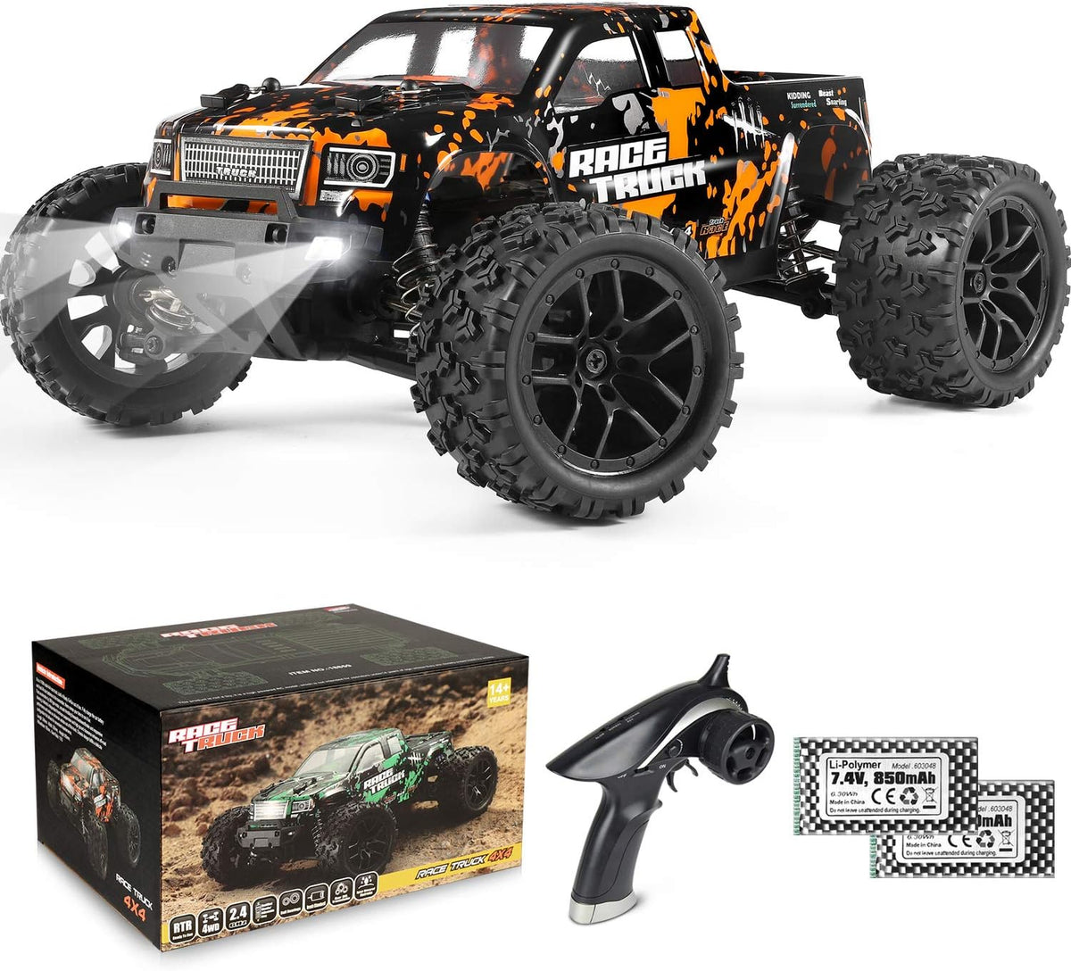 1:18 Scale 4X4 RC Monster Truck with 2 Batteries V4062