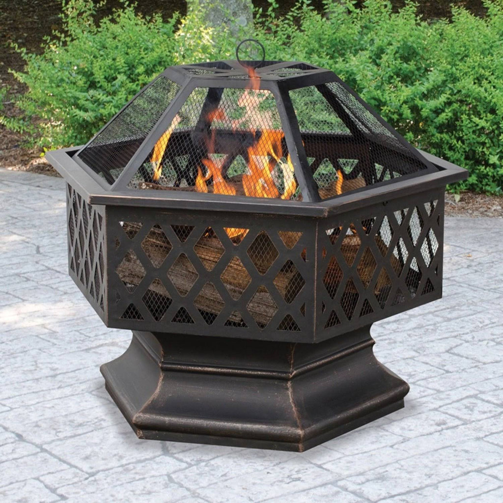 Bronze Hex-Shaped Lattice Fire Pit N727113