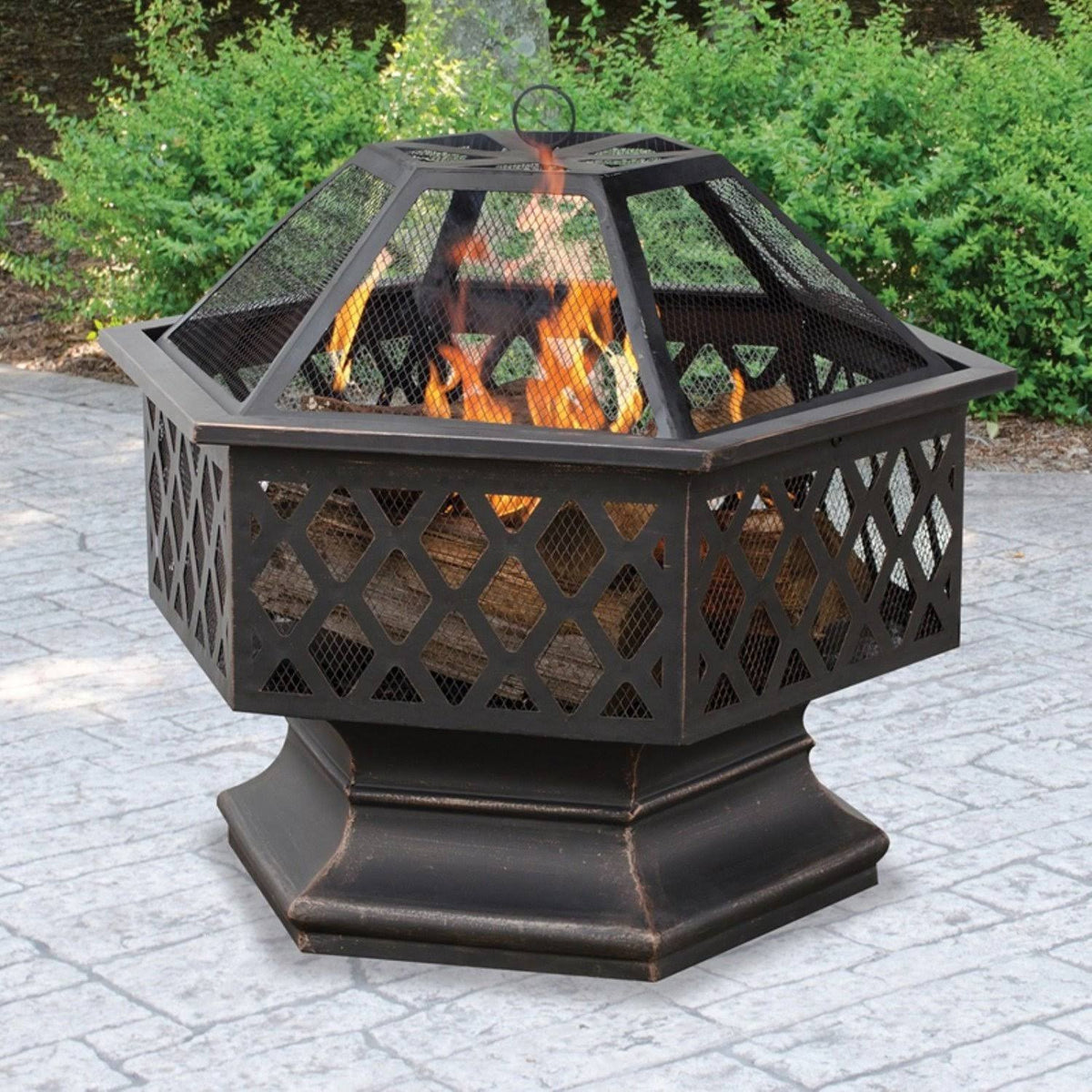 Bronze Hex-Shaped Lattice Fire Pit N727113