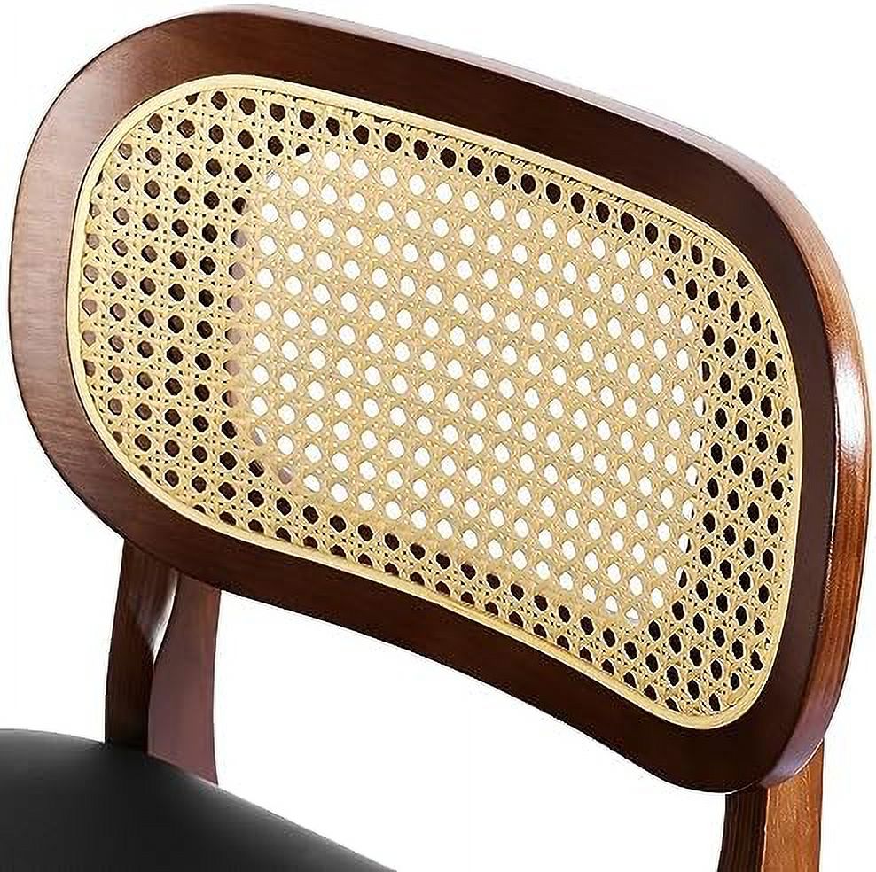 Black Leather Rattan Barstools Set of 2 with Wood Frame S690