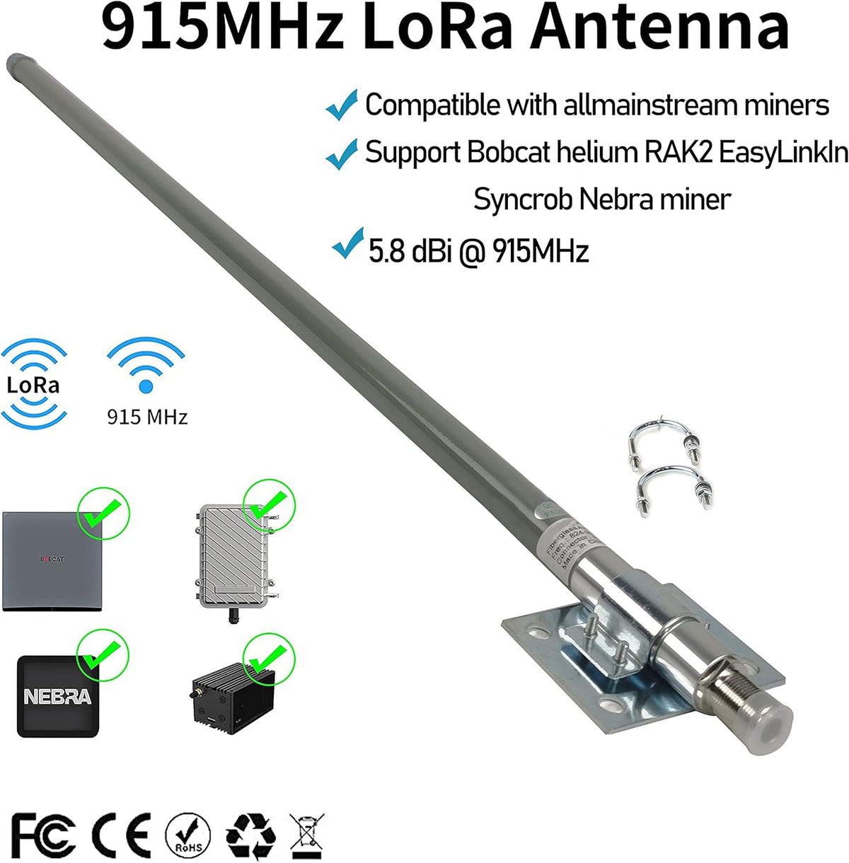 915MHz 5.8dBi Outdoor Omni Antenna with 3Meters RG58 Cable R84400