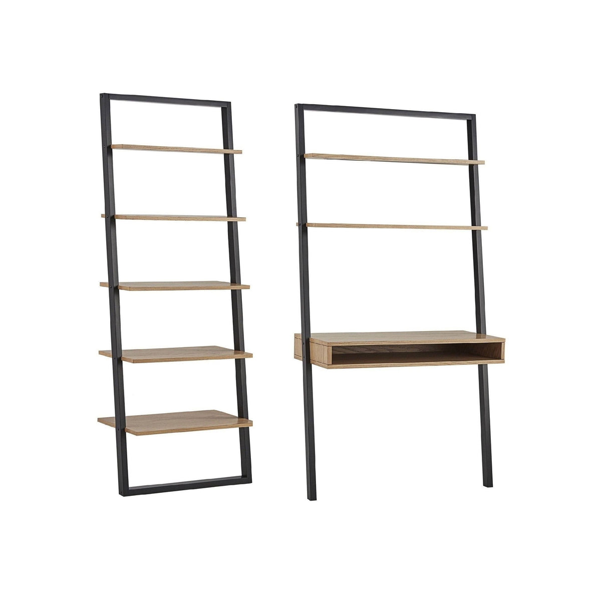 Black and Oak Finish Leaning Ladder Shelves O8416