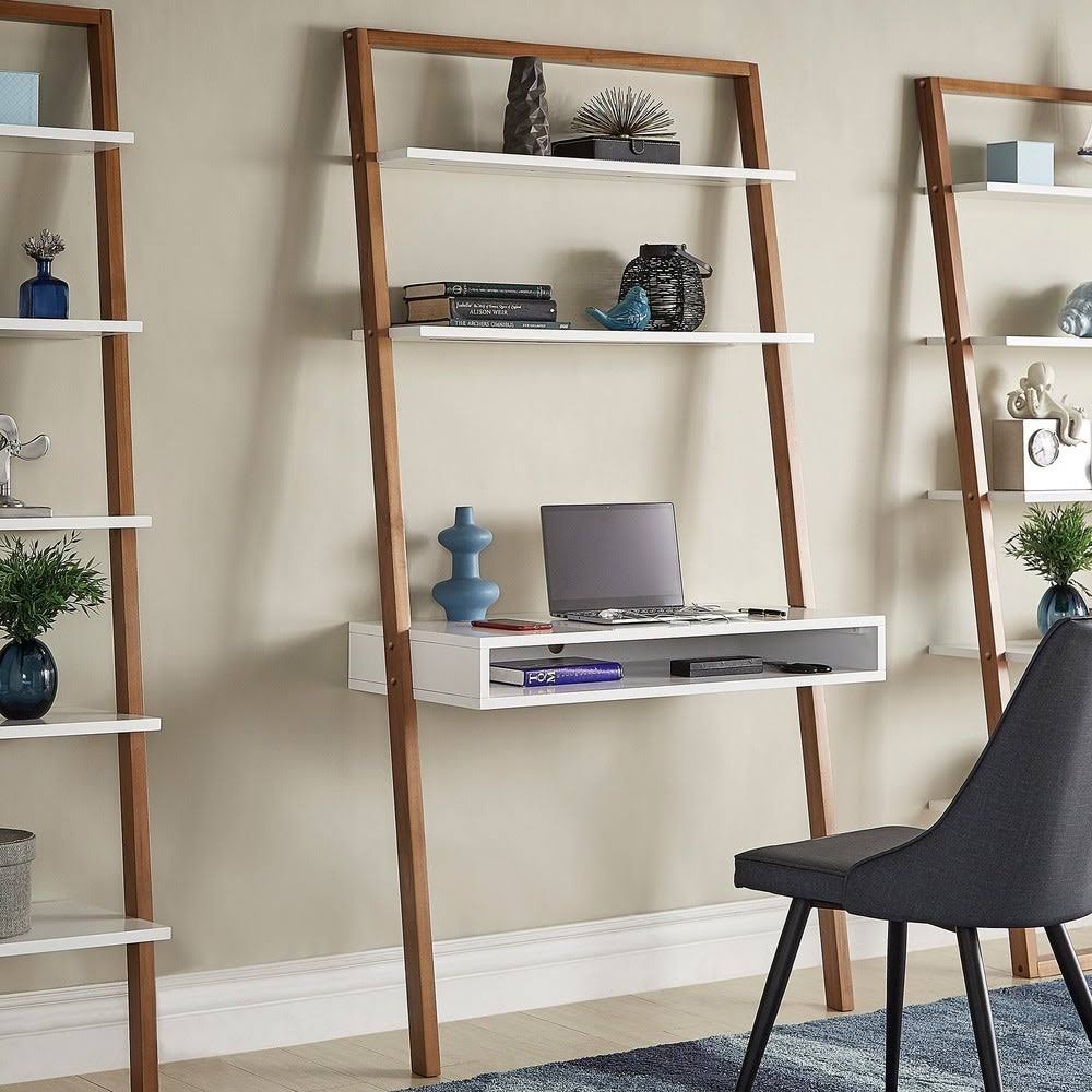 Black and Oak Finish Leaning Ladder Shelves O8416