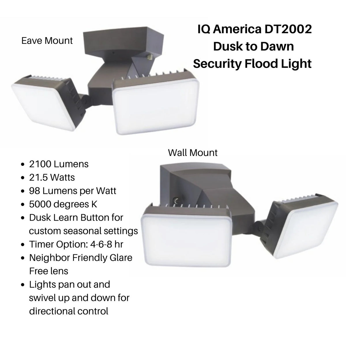 Dusk-to-Dawn Security Flood Light with Timer, 2100 Lumen LED, Wall Mount Y301174
