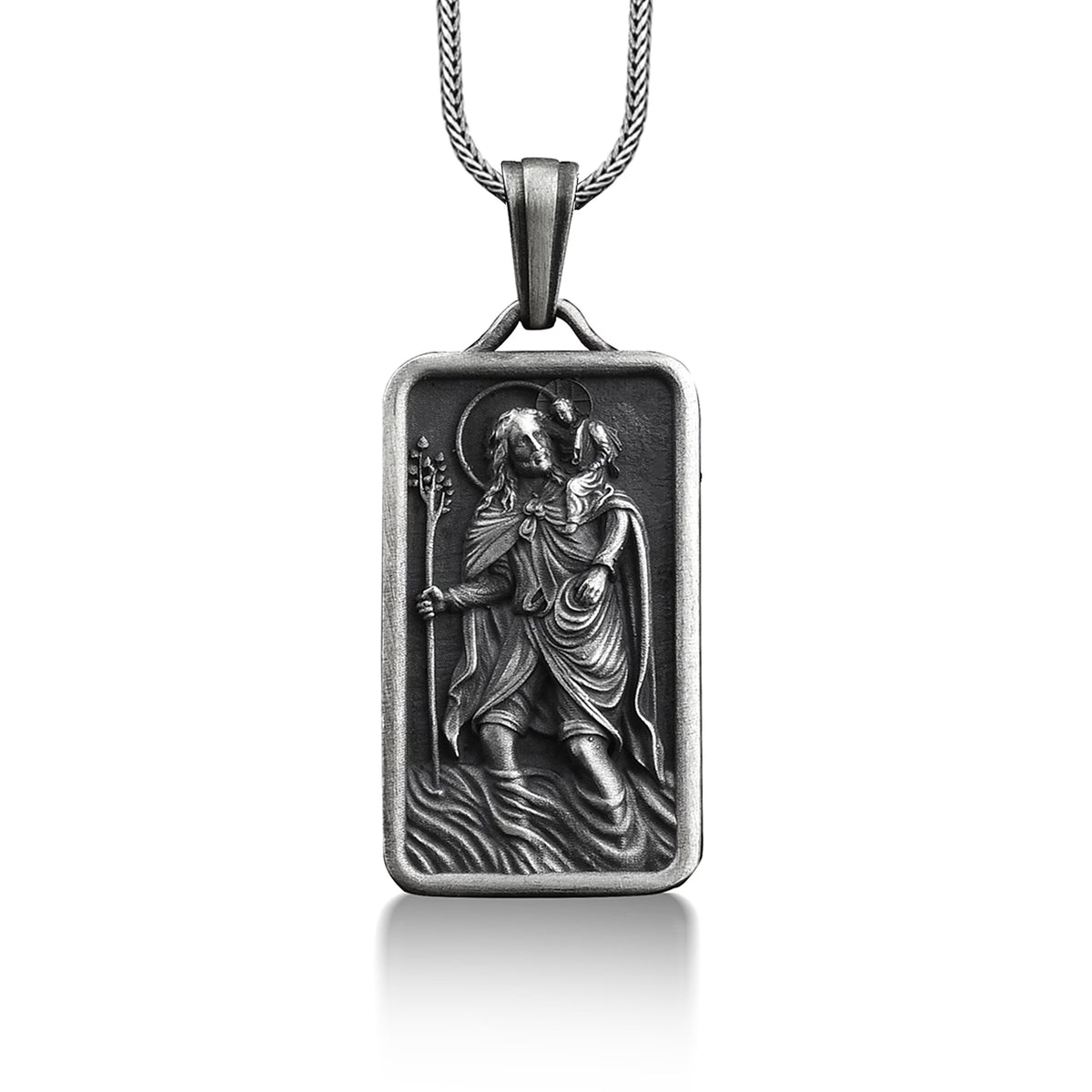 Silver St Christopher and Jesus Pendant Necklace S820379