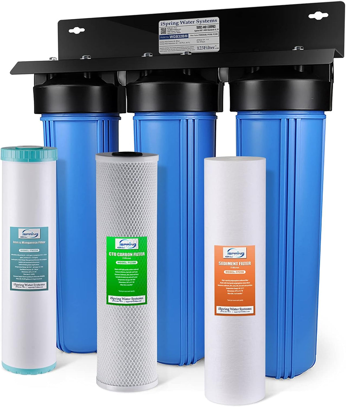 3-Stage Whole House Water Filter System with Sediment, Carbon, and Iron & Manganese Reducing Water Filters G87513