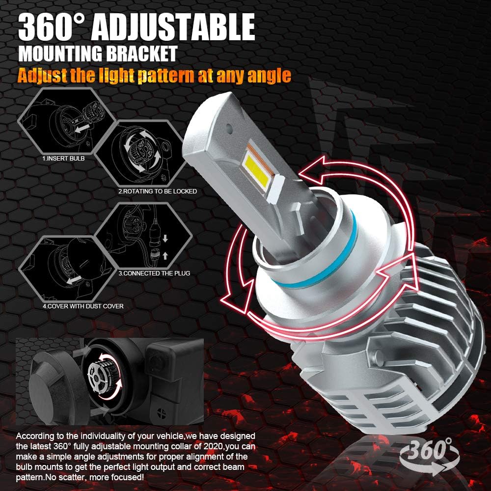 9005 LED Headlight Bulbs 20000LM 130W 6500K HB3 Pack of 2 J3656