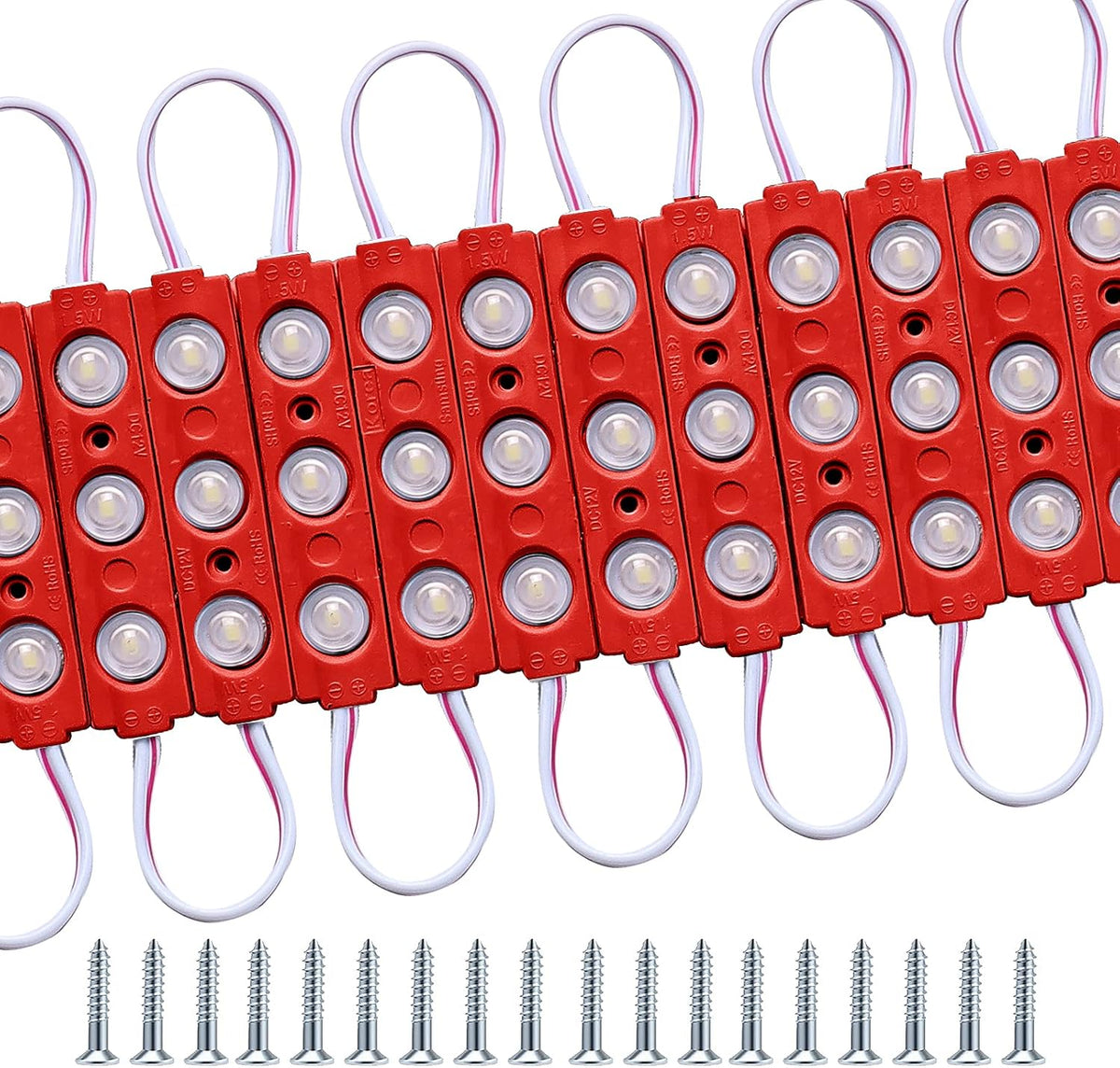 200 Pcs LED Module Lights, Waterproof, 1.5W DC12V 6500K, 2835, Red Pack of 2 I8804