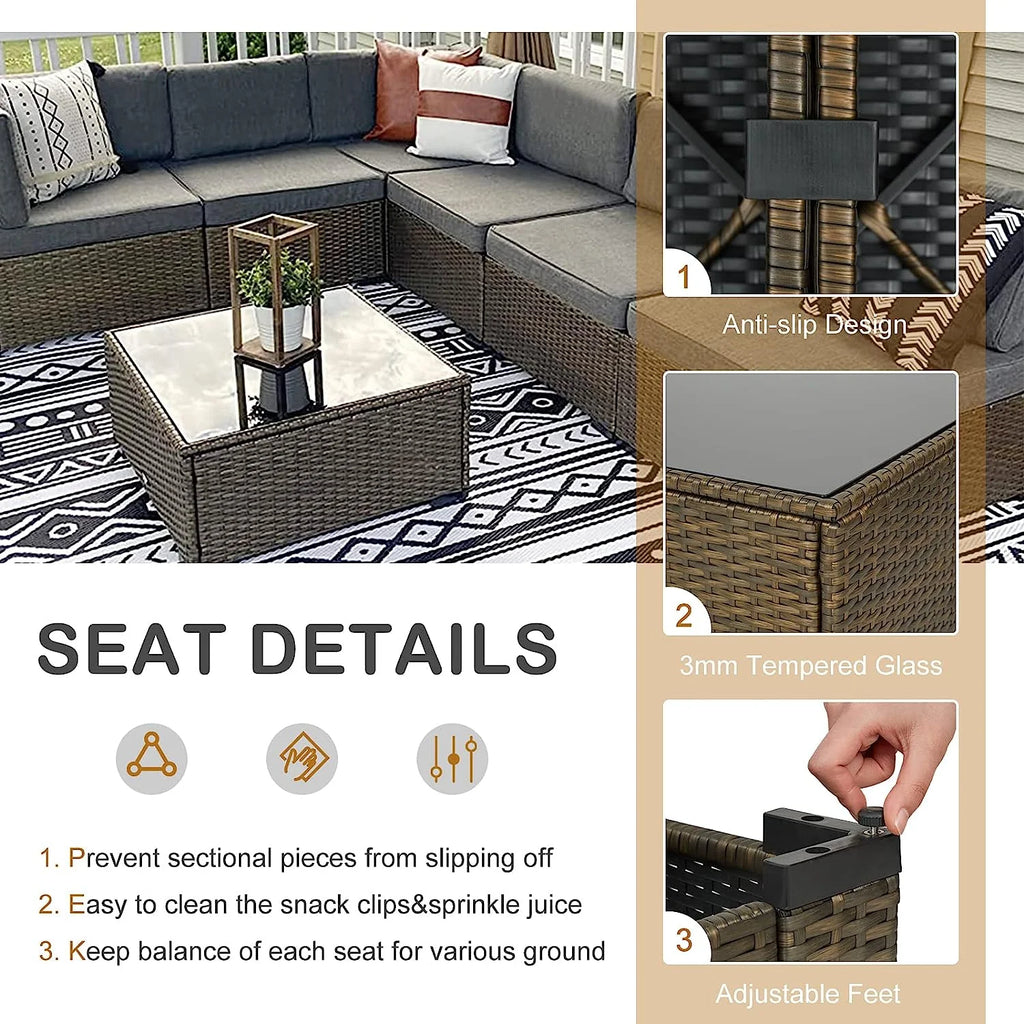 Gray Pe Wicker Rattan Patio Sofa Set L57661