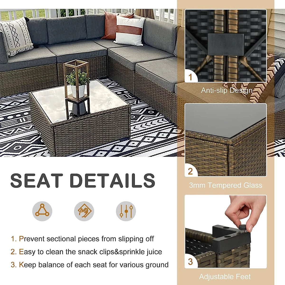 Gray Pe Wicker Rattan Patio Sofa Set L57661
