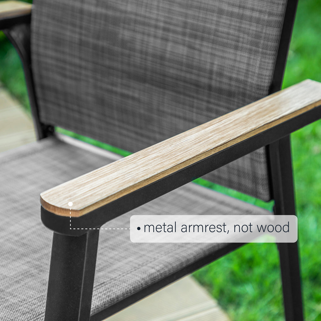 Set of 2 Outdoor Patio Dining Stackable Chairs with Aluminum Frame, Black & Gray V32979