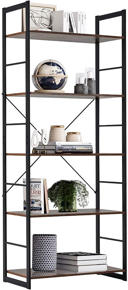 5 Tier Rustic Wood and Metal Bookshelf V773648