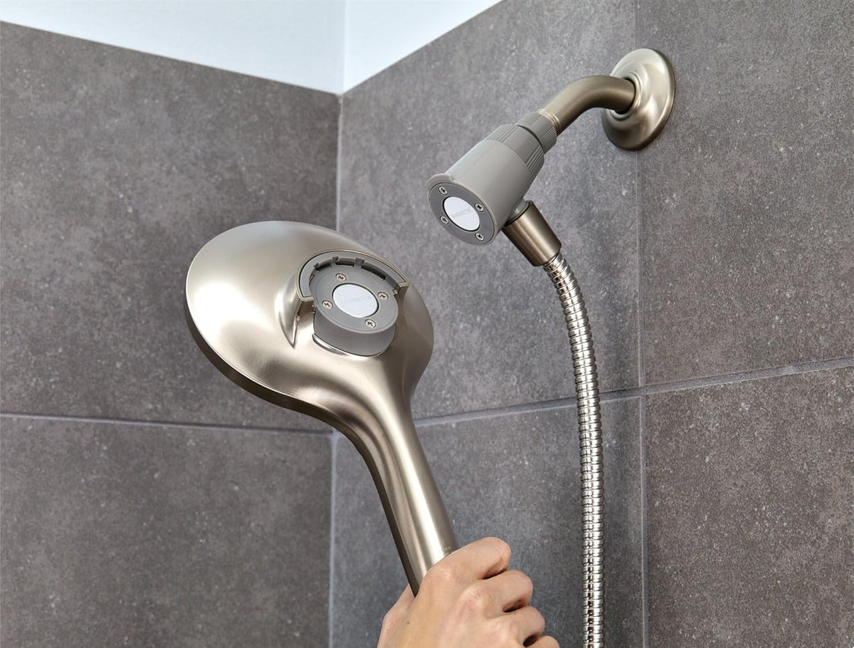 Moen Engage Magnetix Six-Function 5.5-Inch Handheld Showerhead, Spot Resist Brushed Nickel & Replacement Shower Arm Flange, Brushed Nickel Pack of 2 Q87442