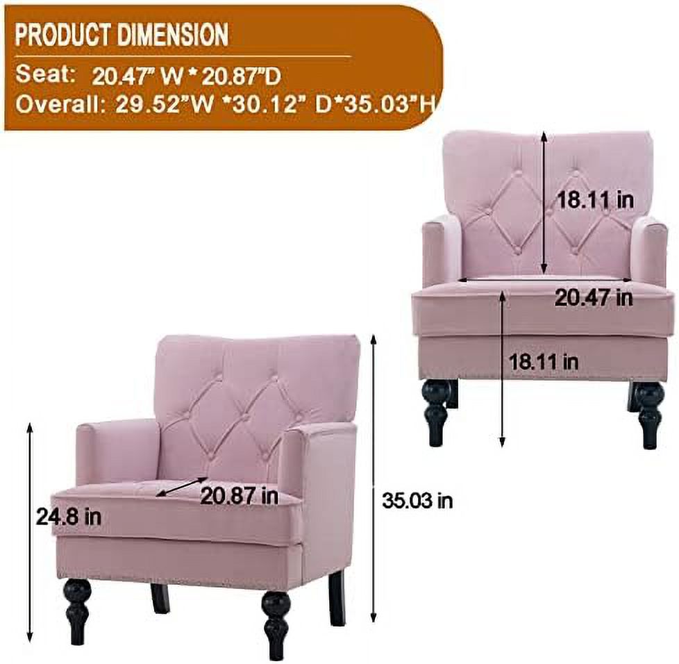 Pink Tufted Velvet Club Chair with Wooden Legs H967224