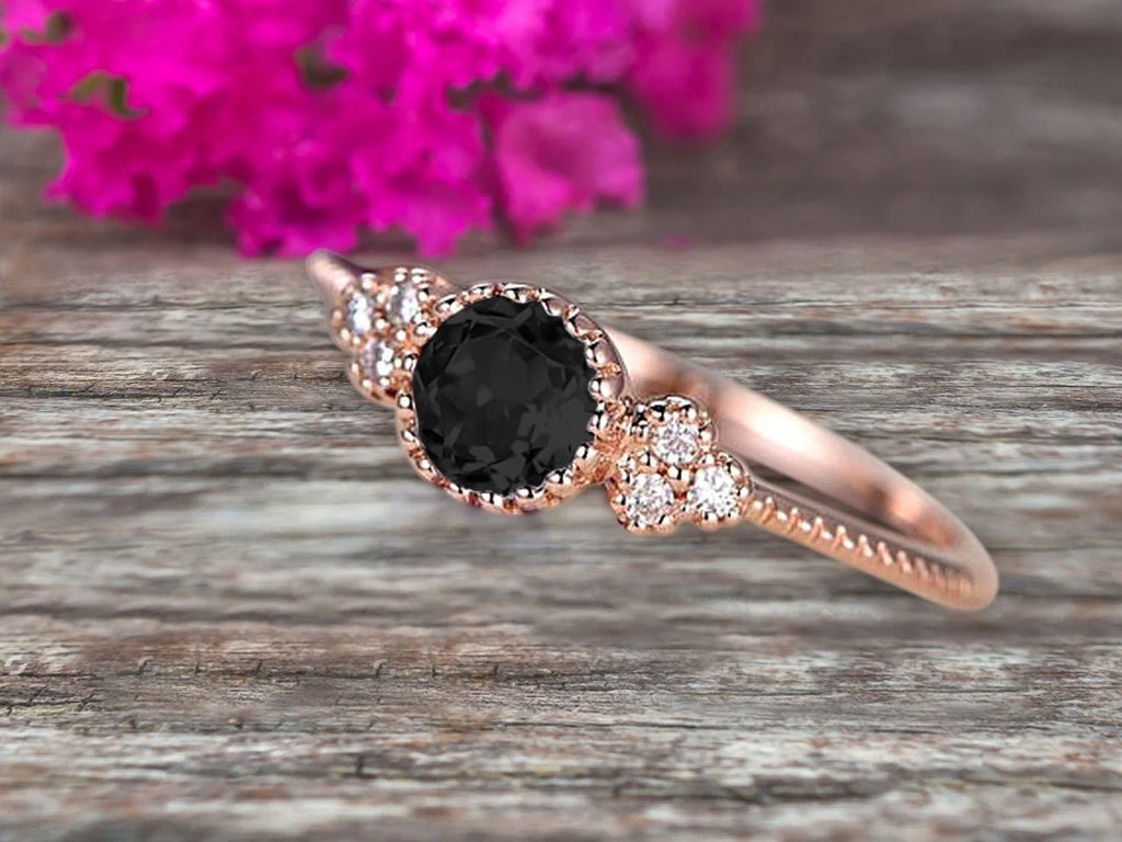 Art Deco Black Diamond Moissanite Engagement Ring Y3283