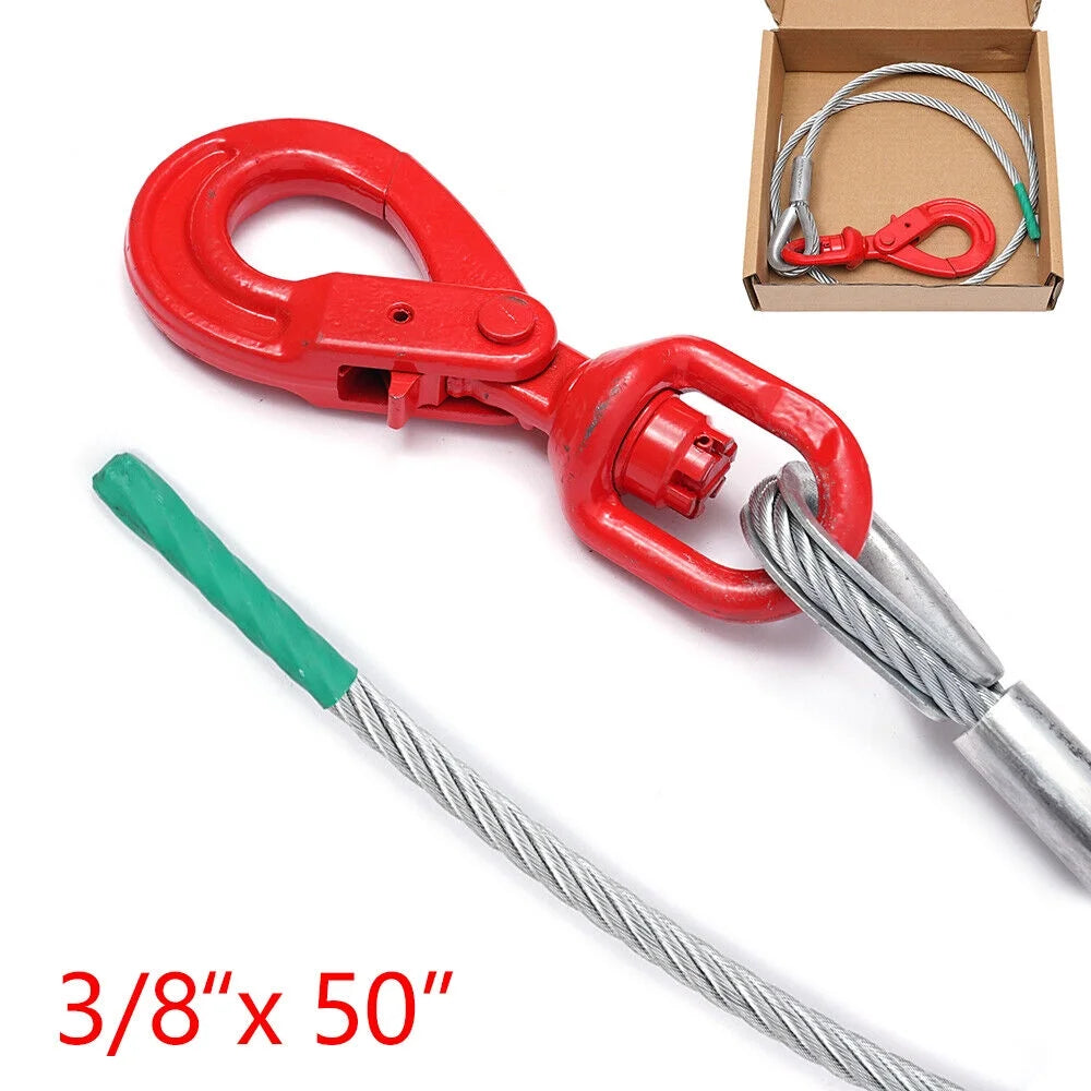 3/8" x 50" Steel Core Winch Cable with Self-Locking Hook X631