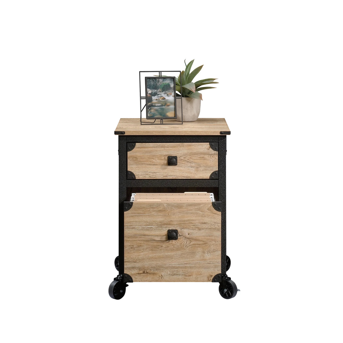 Rustic Metal & Wood Rolling File Cabinet R912