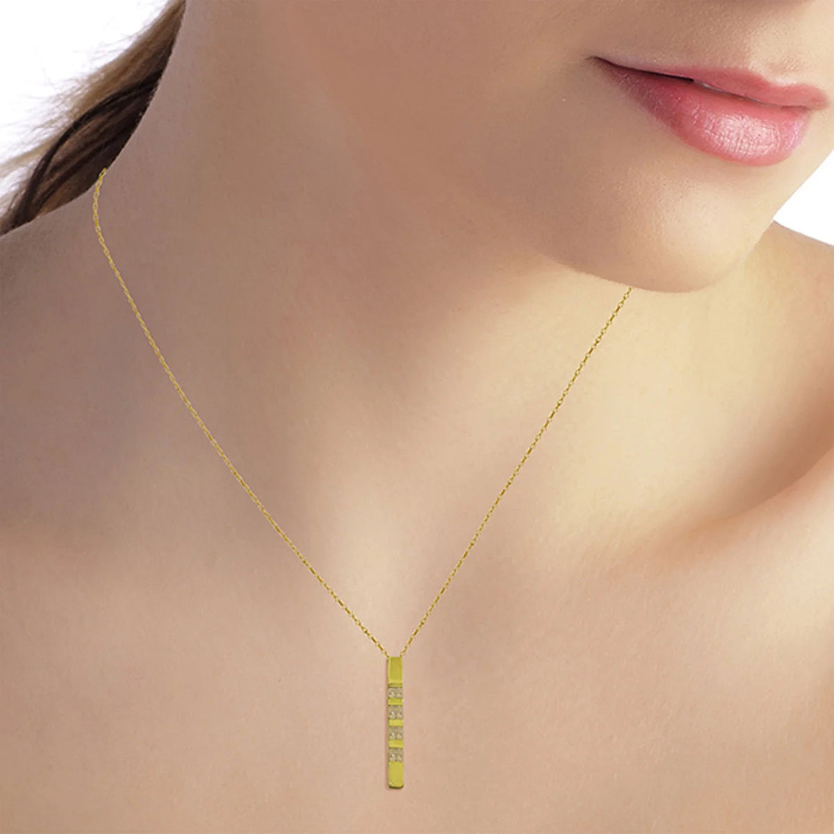 14k Yellow Gold 18" Vertical Bar Necklace with Princess-cut Natural Peridots H95365