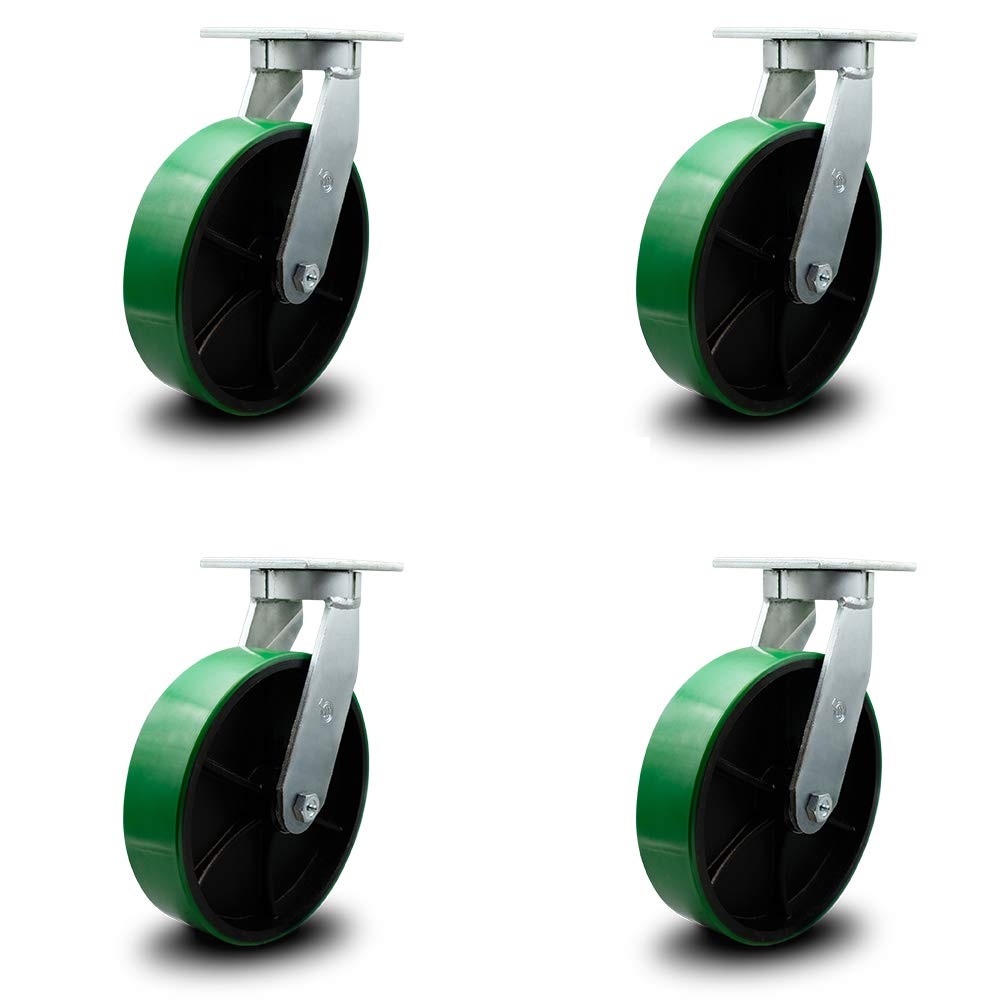 Green Polyurethane Tread on Metal Core Caster Set of 4 T337