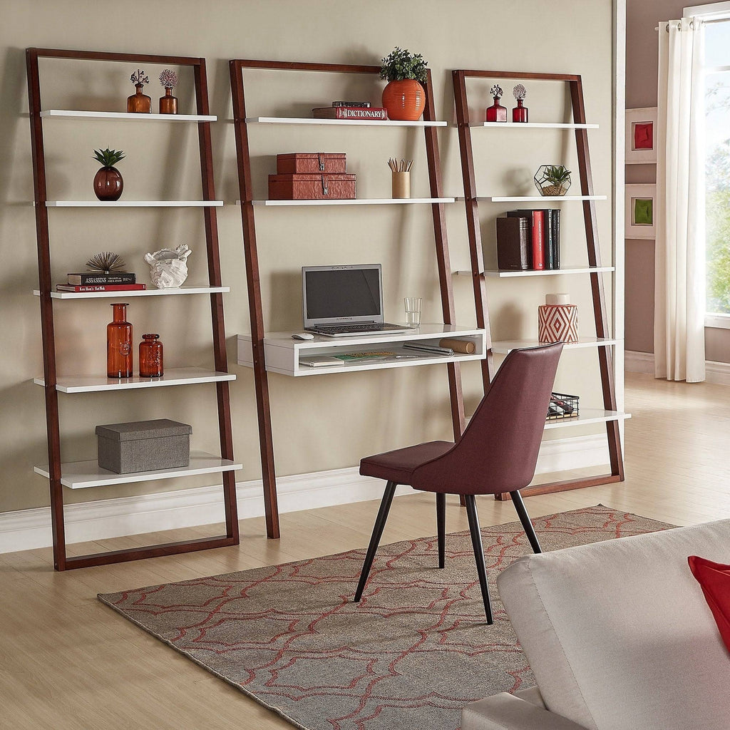 Black and Oak Finish Leaning Ladder Shelves O8416
