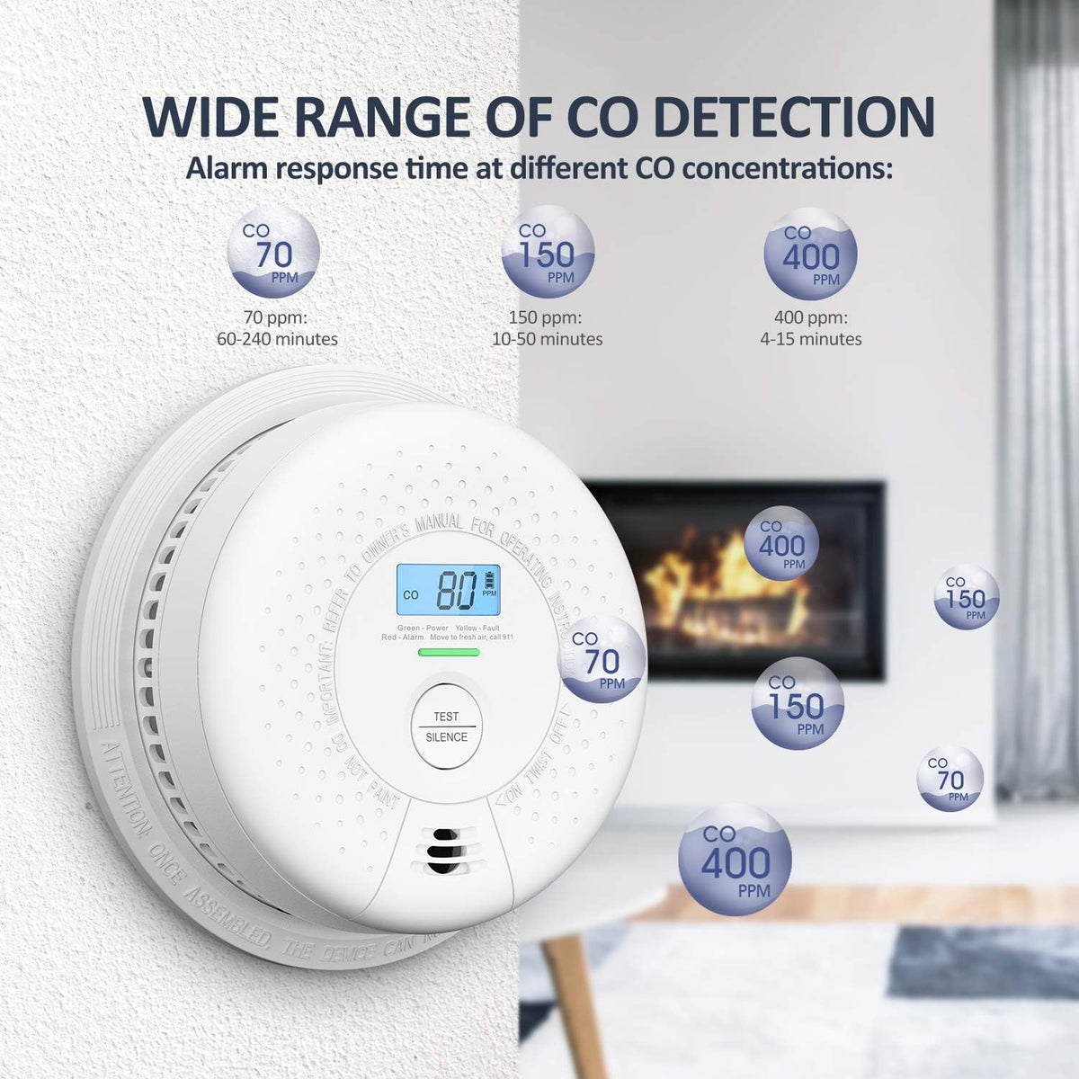 10-Year Battery CO Detector with LCD Display, Pack of 2 A706