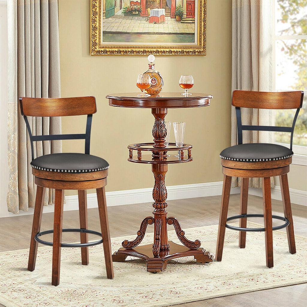 Set of 2 Swivel Counter Height Dining Chair with Rubber Wood Legs, Brown N491