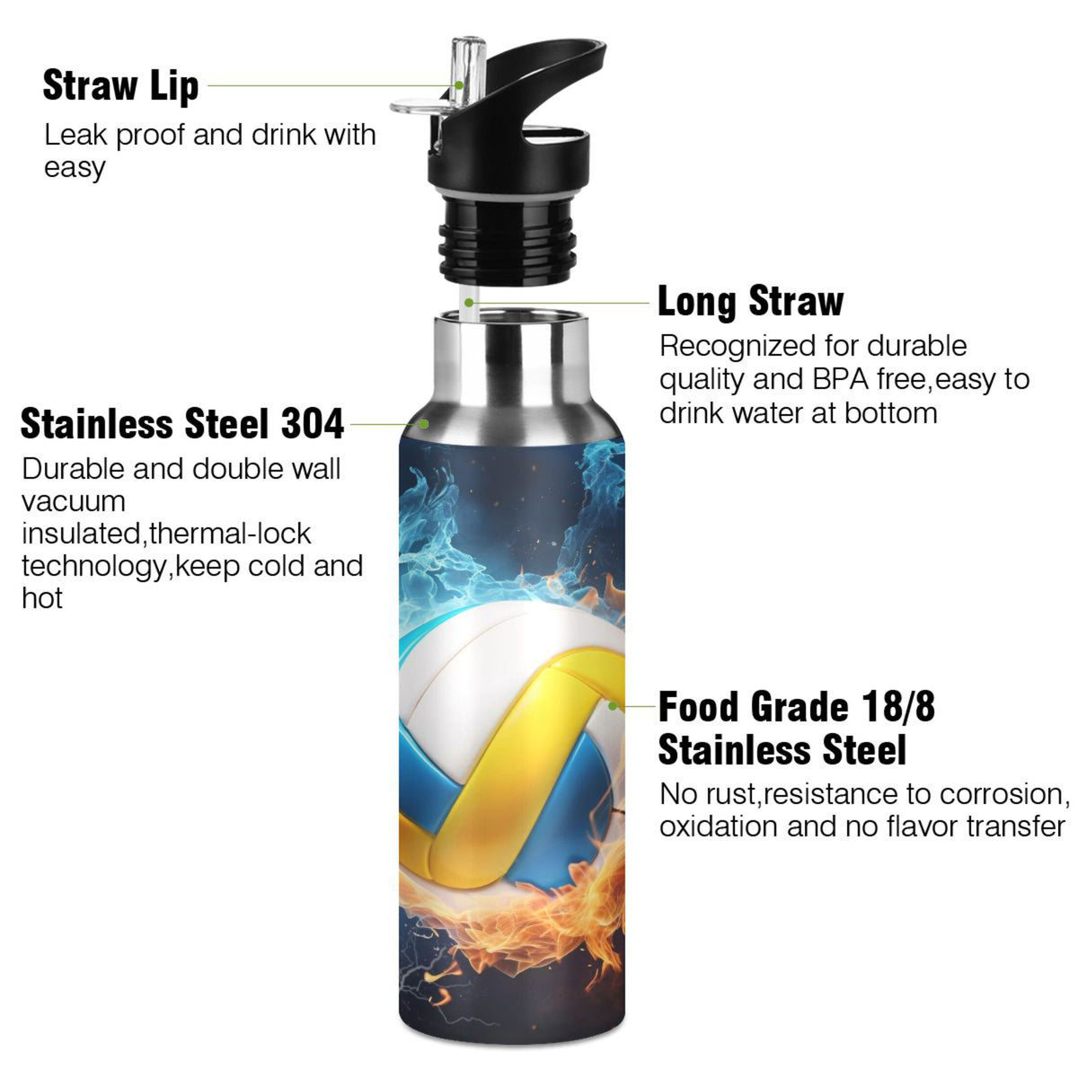 Stainless Steel Insulated Water Bottle with Straw Lid J6234