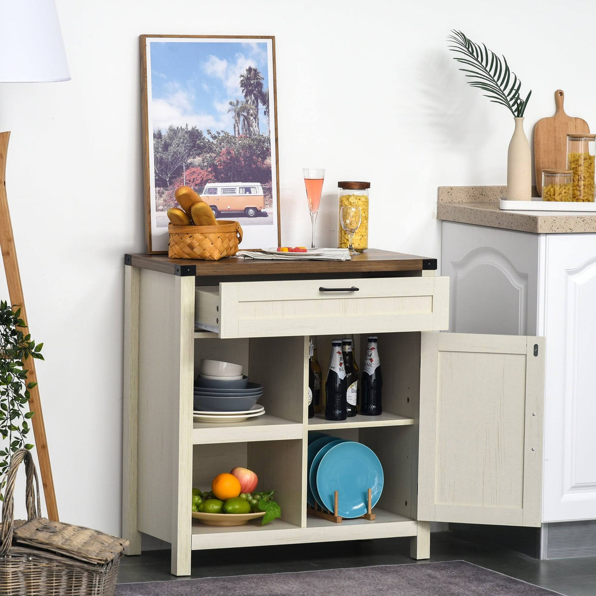 Rustic Barn Door Storage Cabinet Buffet Sideboard Light Oak J7914