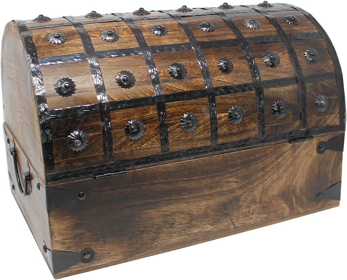 Pirate Treasure Chest with Iron Lock and Skeleton Key, X-Large 16 x 11 x 10.5 L9119