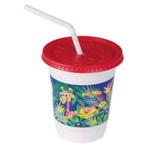 Plastic Kids Cup with Lid & Straw 12 oz., Jungle Print, 250/Carton D637003