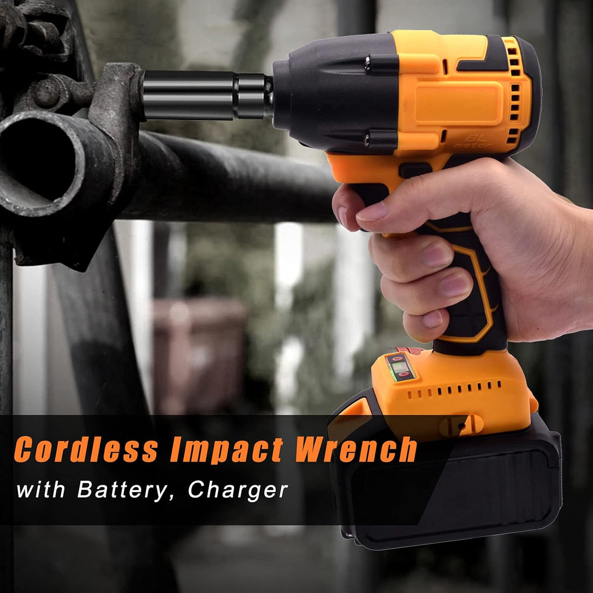 Cordless Impact Wrench Set with 2 × 4.0 Ah Battery, 1/2 Inch Chuck, Brushless Motor F356997