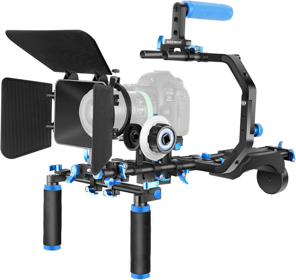 Shoulder Rig Kit with Matte Box, Follow Focus, 15mm Rods, Handgrip, 1/4” & 3/8” Threads (Red + Black) H47866