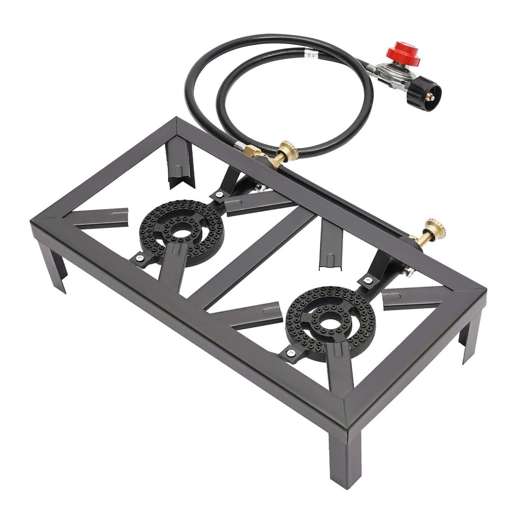 Portable Camping Stove Double Burner Outdoor Gas Stove with Regulator Hose Z3517