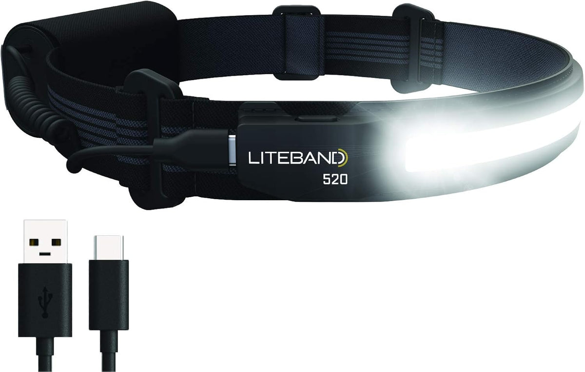 Wide-Beam LED Headlamp, 520 Lumens, Rechargeable, USB-C, Red LED Mode I3083