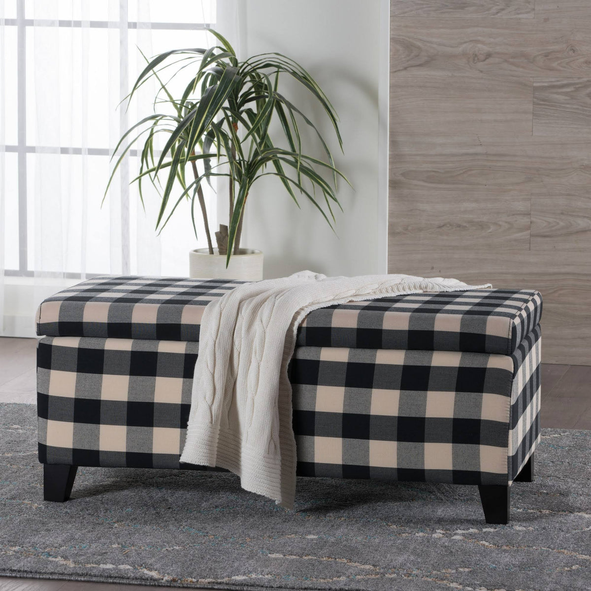 Black Checkerboard Storage Ottoman L44590