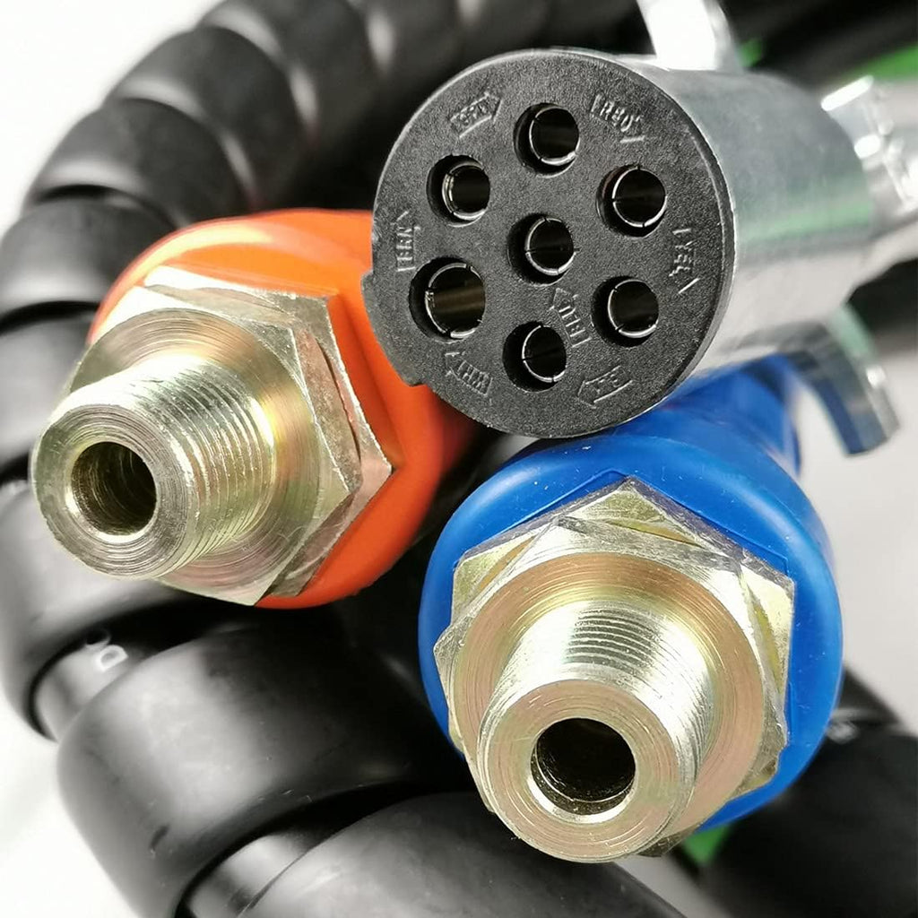 3 in 1 Spiral Wrap ABS Electrical Cord and Rubber Air Line Polyester Braided Hose Assemblies 15ft Length Wrap Set Heavy Duty 7 Way Electrical Trailer Cord L46239