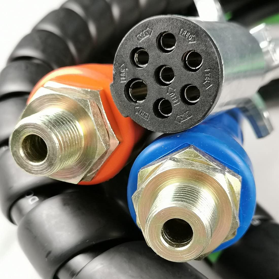 3 in 1 Spiral Wrap ABS Electrical Cord and Rubber Air Line Polyester Braided Hose Assemblies 15ft Length Wrap Set Heavy Duty 7 Way Electrical Trailer Cord L46239
