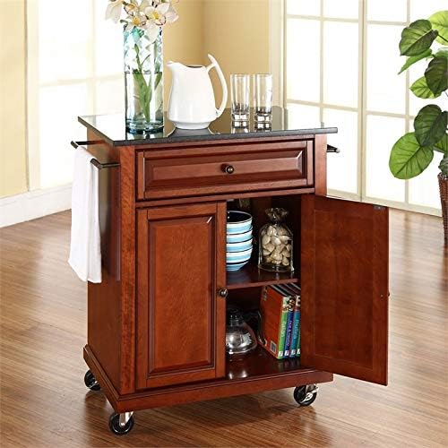 Black Granite Top Cherry Kitchen Cart A335