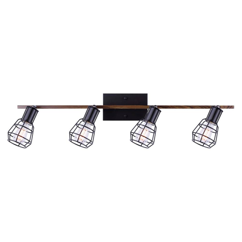 Matte Black and Faux Wood 4-Light Track Lighting Kit A878566