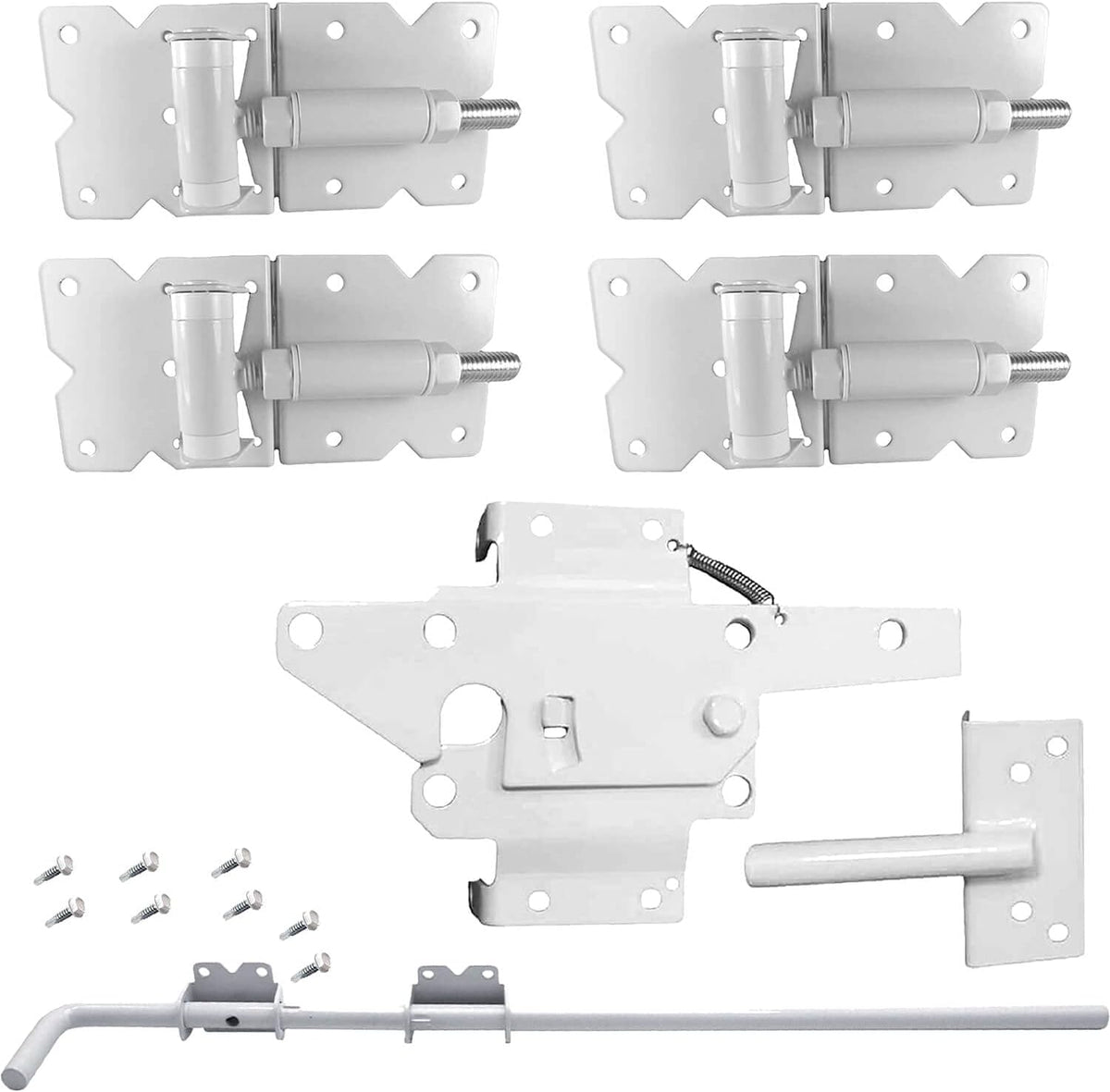 Black Double Fence Gate Hardware Kit with 4 Hinges, 1 Latch, 1 Drop Rod H3738