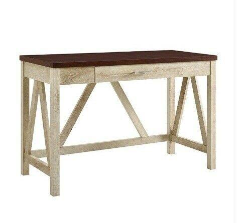 White Oak/Brown Rectangular 1-Drawer Writing Desk with Storage K19576