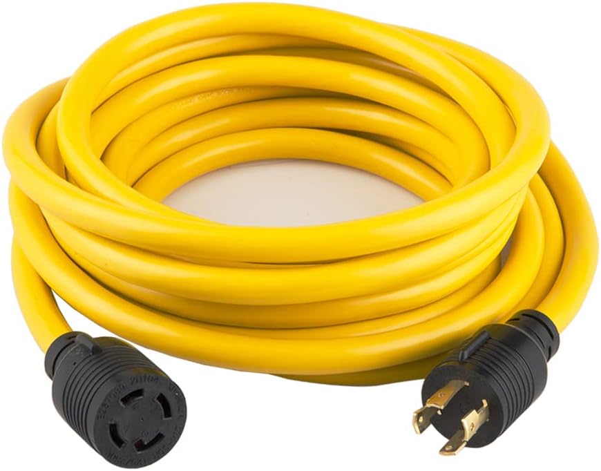 25FT Heavy Duty Generator Locking Power Cord NEMA L14-30P/L14-30R, 4X10 Gauge SJTW Cable, 125/250V 30Amp 7500 Watts Yellow N52083