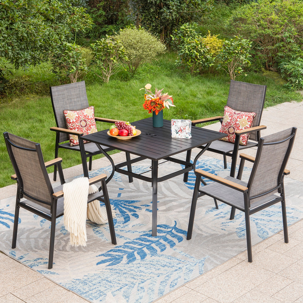 Set of 2 Outdoor Patio Dining Stackable Chairs with Aluminum Frame, Black & Gray V32979