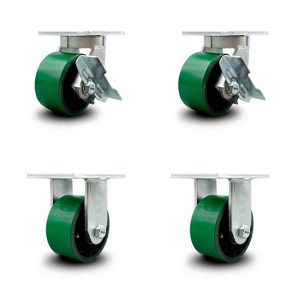 Green Polyurethane Tread on Metal Core Caster Set of 4 T337